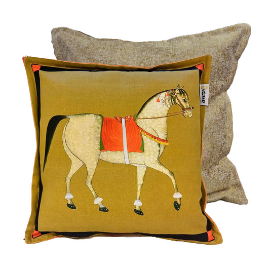 Coussin | Cretonne | Cheval | Ocre