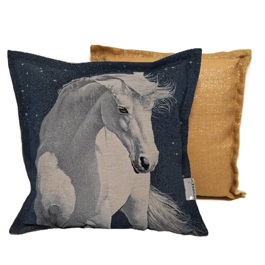 Coussin | Jacquard | Cheval | Bleu marine
